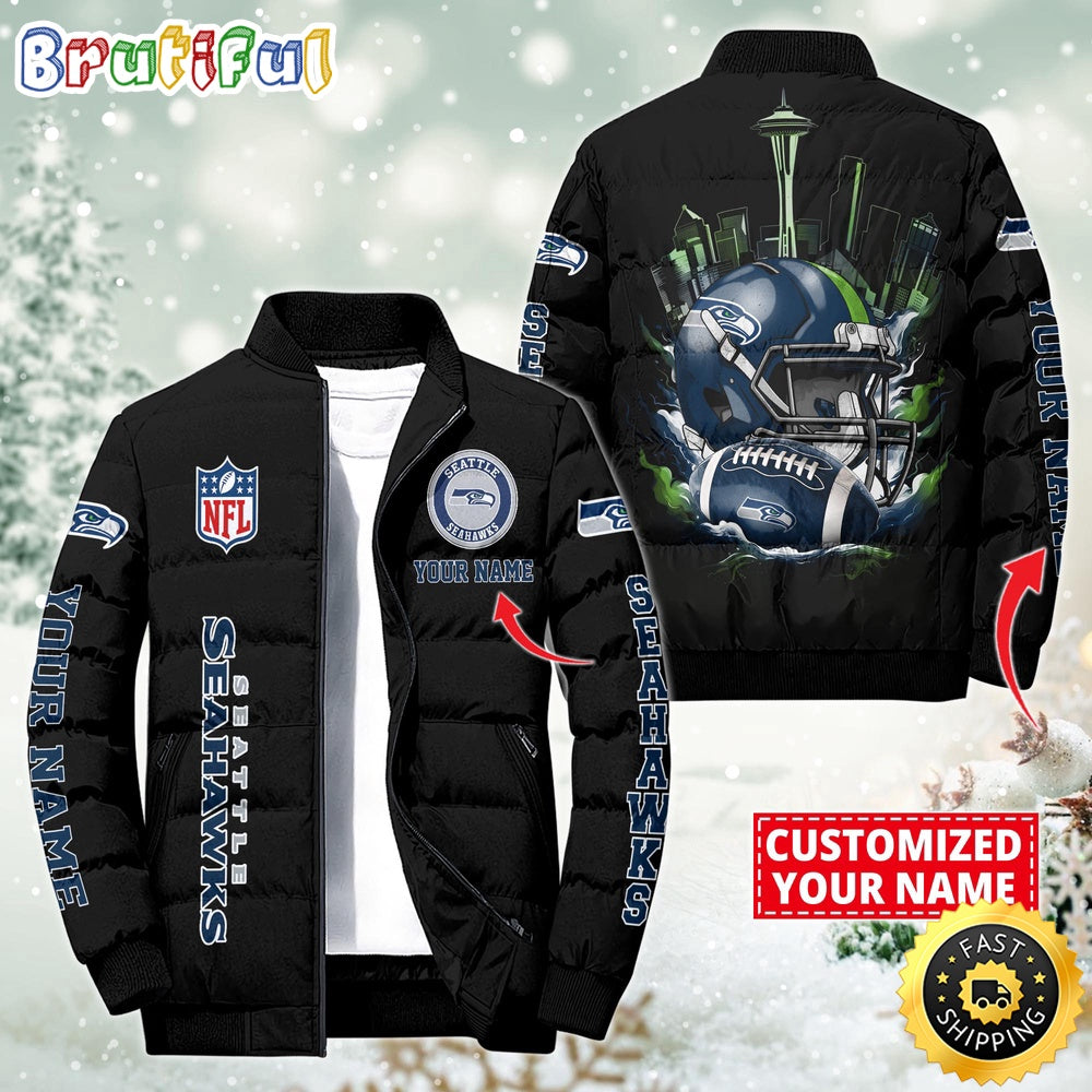 NFL Seattle Seahawks Puffer Jacket City Logo Print Jacket For Fans