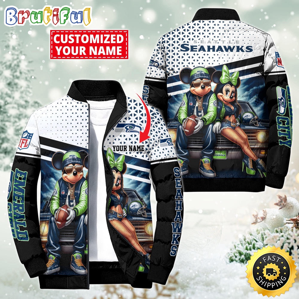 NFL Seattle Seahawks Puffer Jacket Mickey Minnie Jacket