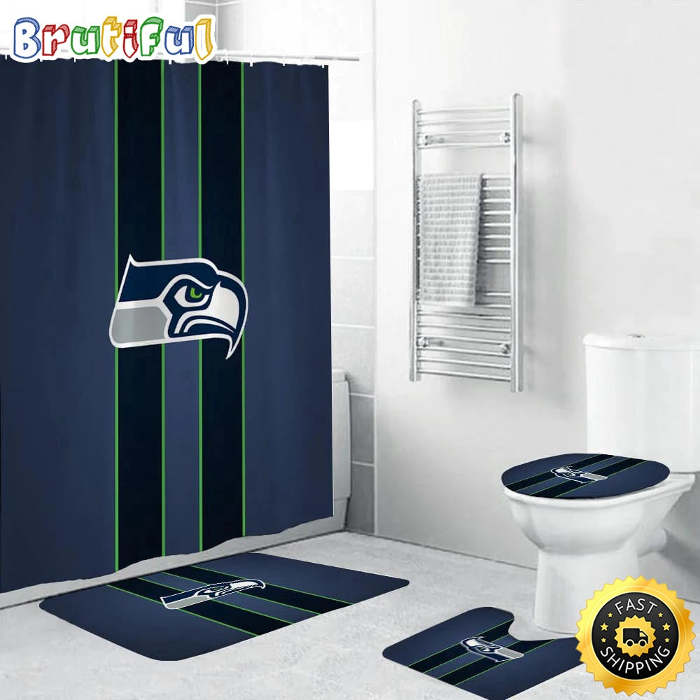 NFL Seattle Seahawks Shower Curtain Football Bathroom Mat Set and Shower Curtain