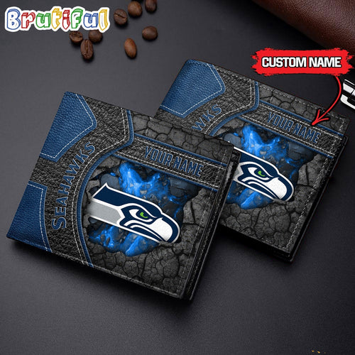 NFL Seattle seahawks Football Custom Name Men’s Leather Wallet