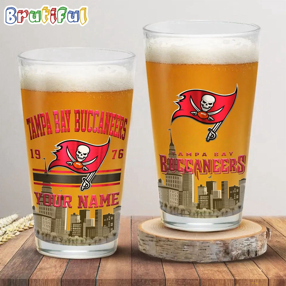 NFL Tampa Bay Buccaneers Beer Glass Cup 16oz, Custom Football Glass Cup