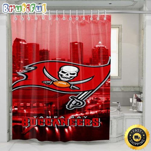 NFL Tampa Bay Buccaneers Football Logo Shower Curtain Set For Bathroom Decor