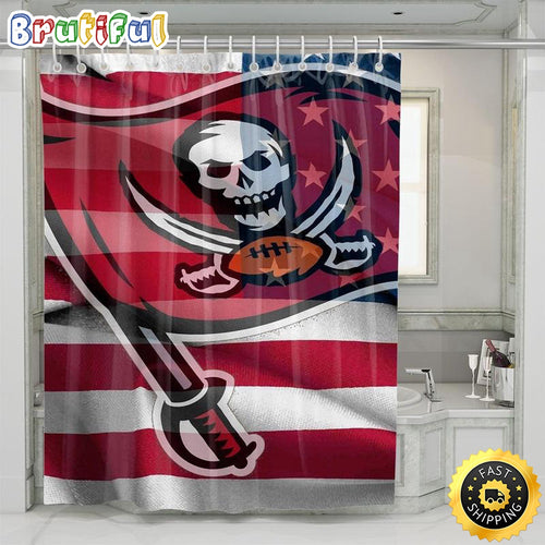 NFL Tampa Bay Buccaneers Football Shower Curtain Set For Bathroom Decor