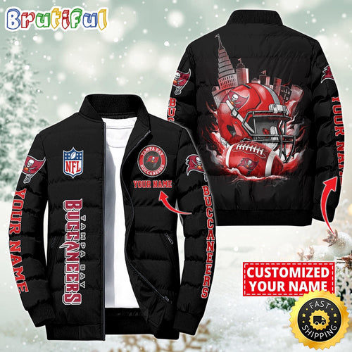 NFL Tampa Bay Buccaneers Puffer Jacket City Logo Print Jacket For Fans