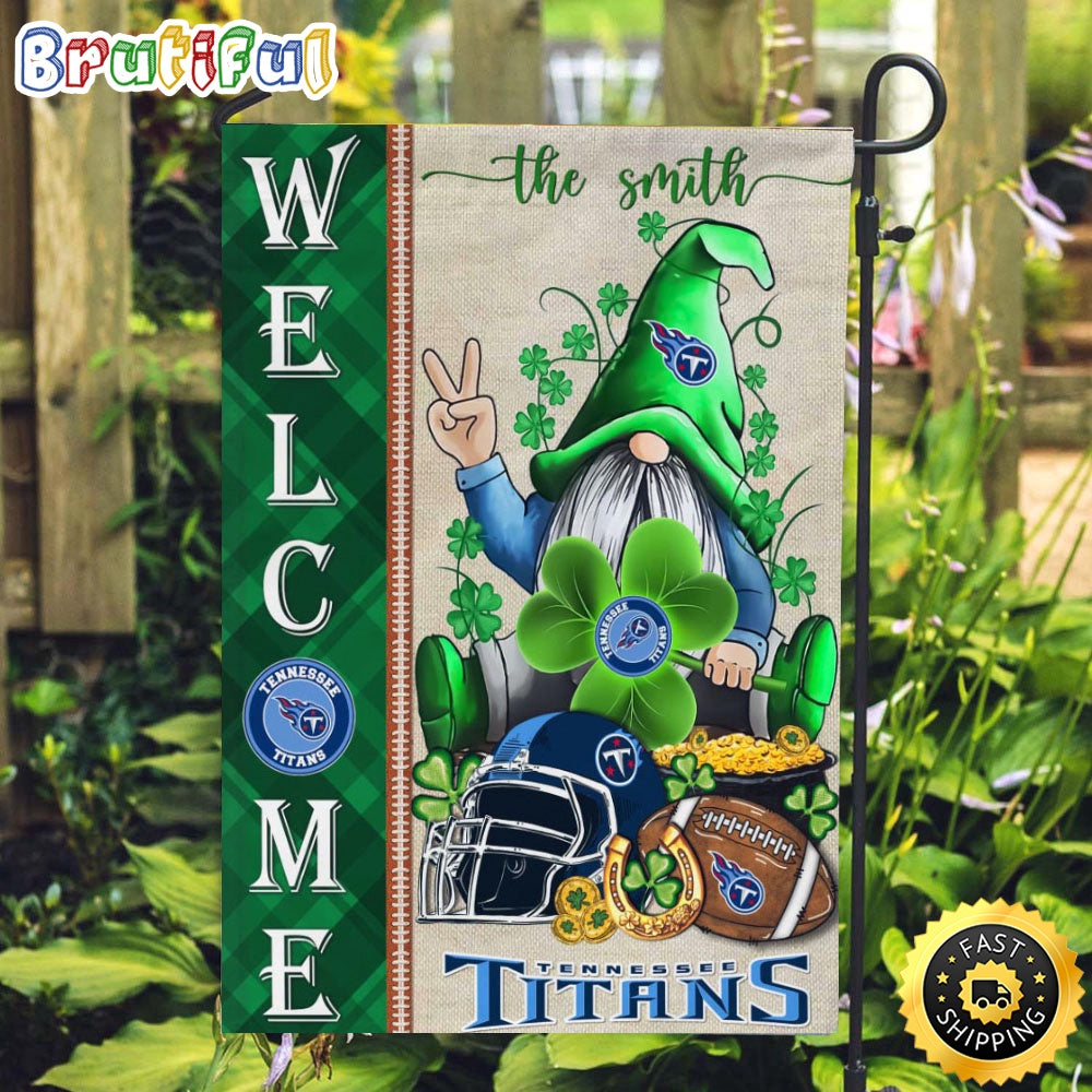 NFL Tennessee Titans Garden Flag St Patricks Day Gnome Shamrock Welcome Garden Flag