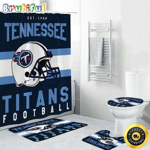NFL Tennessee Titans Helmet Shower Curtain Football Bathroom Mat Set and Shower Curtain