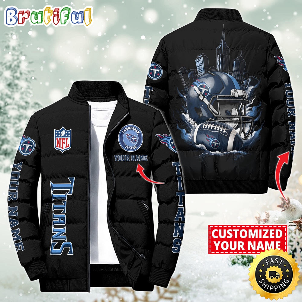 NFL Tennessee Titans Puffer Jacket City Logo Print Jacket For Fans