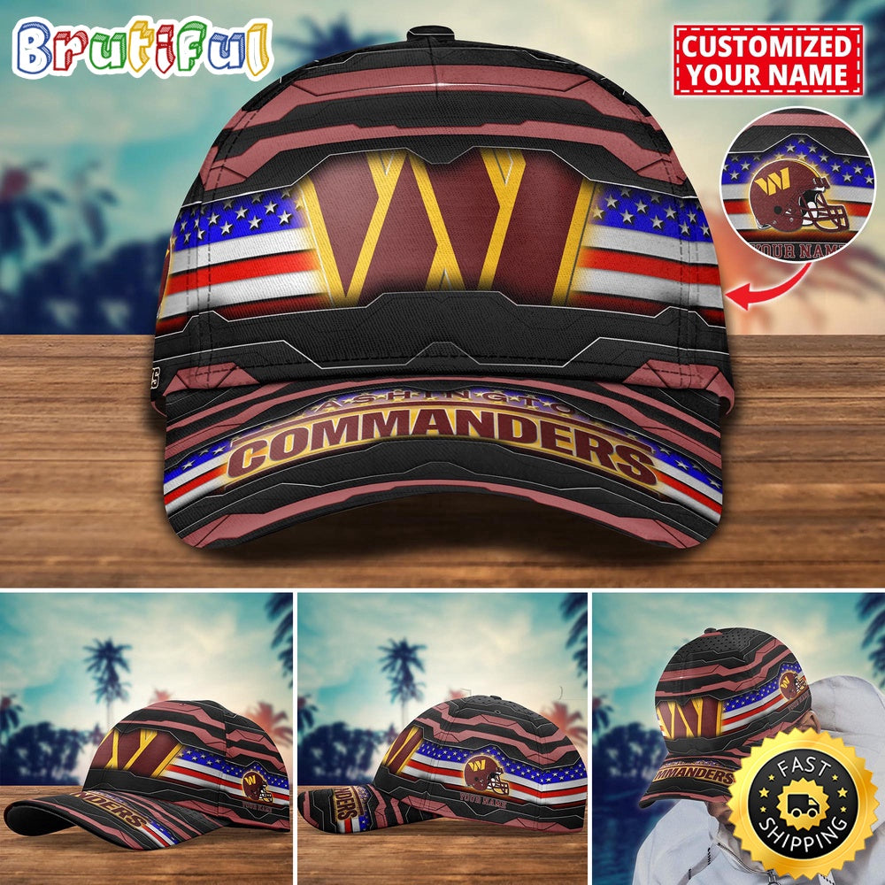 NFL Washington Commanders Baseball Cap Flag Custom Name Cap