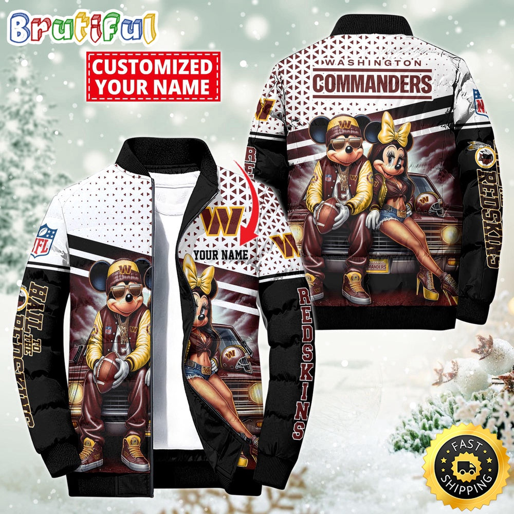 NFL Washington Commanders Puffer Jacket Mickey Minnie Jacket