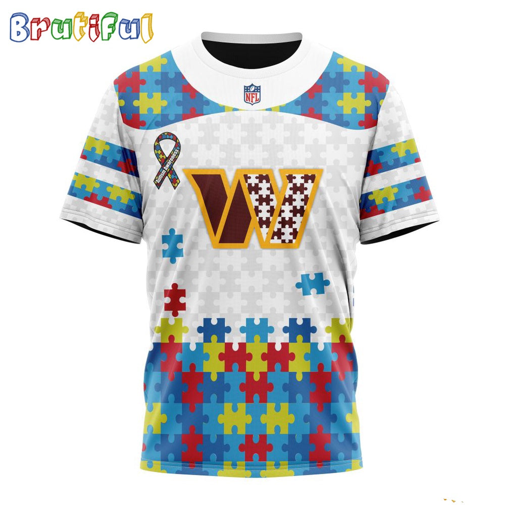 NFL Washington Commanders T-Shirt Special Autism Awareness Design 3D T-Shirt