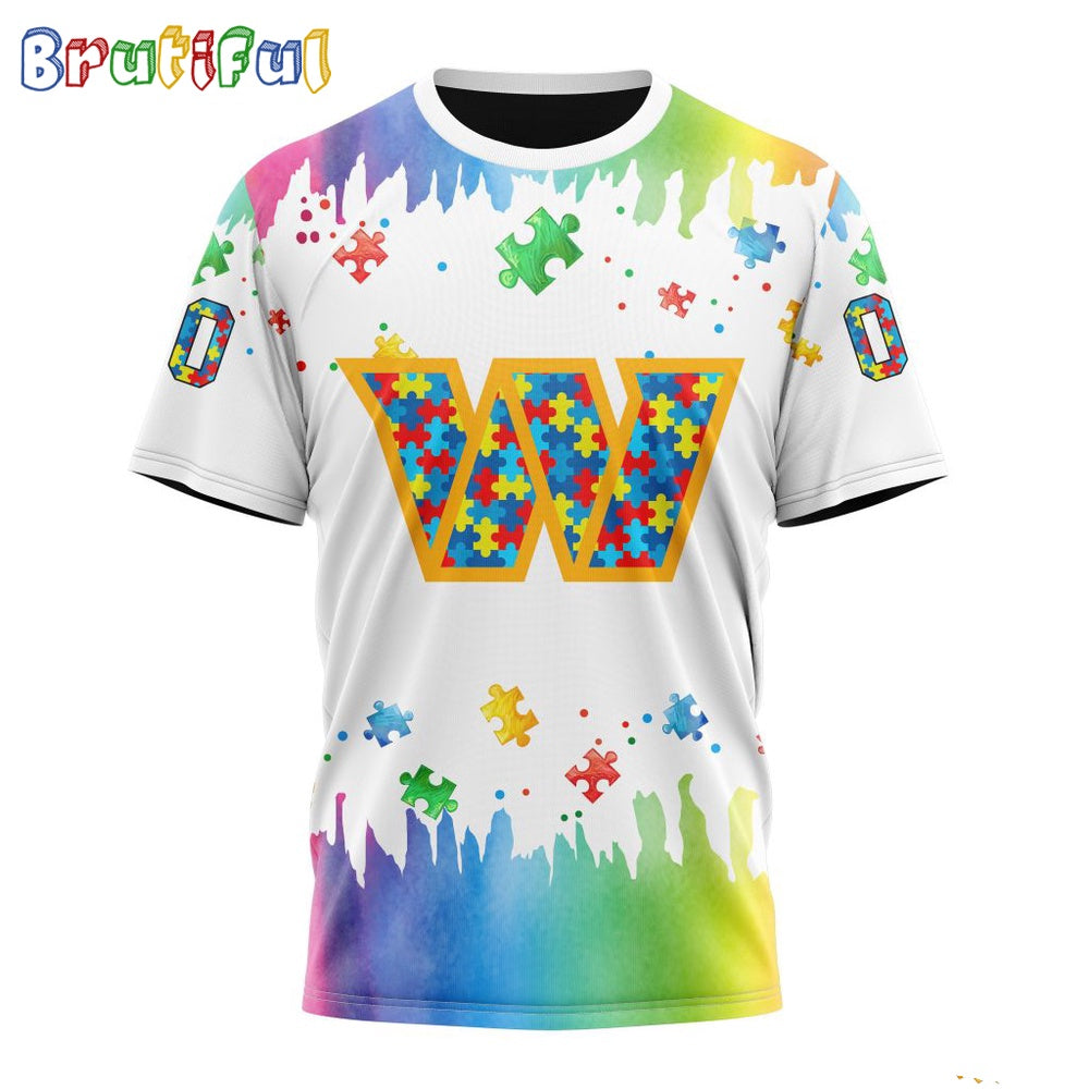 NFL Washington Commanders T-Shirt Special Autism Awareness Design All Over Print T-Shirt