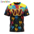 NFL Washington Commanders T-Shirt Special Autism Awareness Design Football T-Shirt