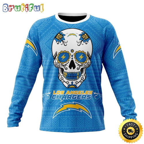 NFL Los Angeles Chargers Crewneck Sweatshirt Specialized Kits For Dia De Muertos Show Your Team Spirit