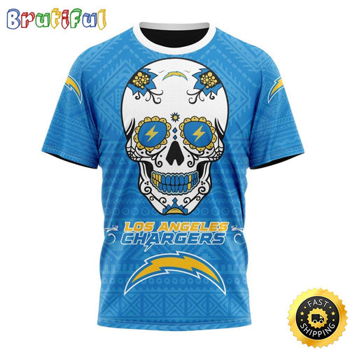 NFL Los Angeles Chargers All Over Print 3D T Shirt Specialized Kits For Dia De Muertos Show Your Team Spirit
