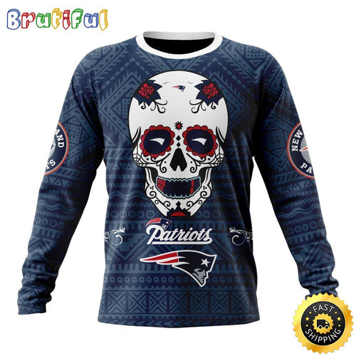 NFL New England Patriots Crewneck Sweatshirt Specialized Kits For Dia De Muertos Show Your Team Spirit