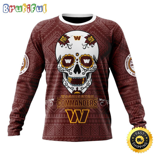 NFL Washington Football Team Crewneck Sweatshirt Specialized Kits For Dia De Muertos Show Your Team Spirit