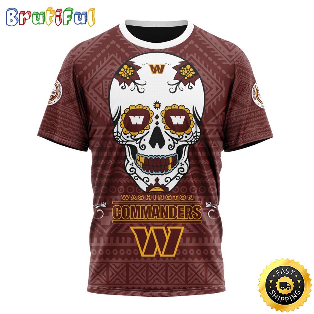 NFL Washington Football Team All Over Print 3D T Shirt Specialized Kits For Dia De Muertos Show Your Team Spirit