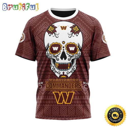 NFL Washington Football Team All Over Print 3D T Shirt Specialized Kits For Dia De Muertos Show Your Team Spirit