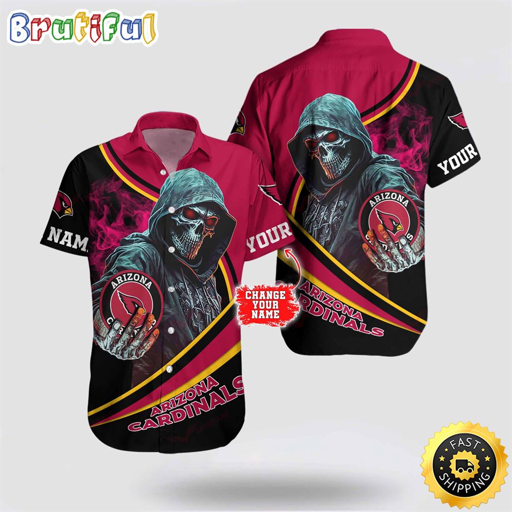 NFL Arizona Cardinals Hawaiian Shirt Custom Name Halloween Skull Tropical Team Spirit