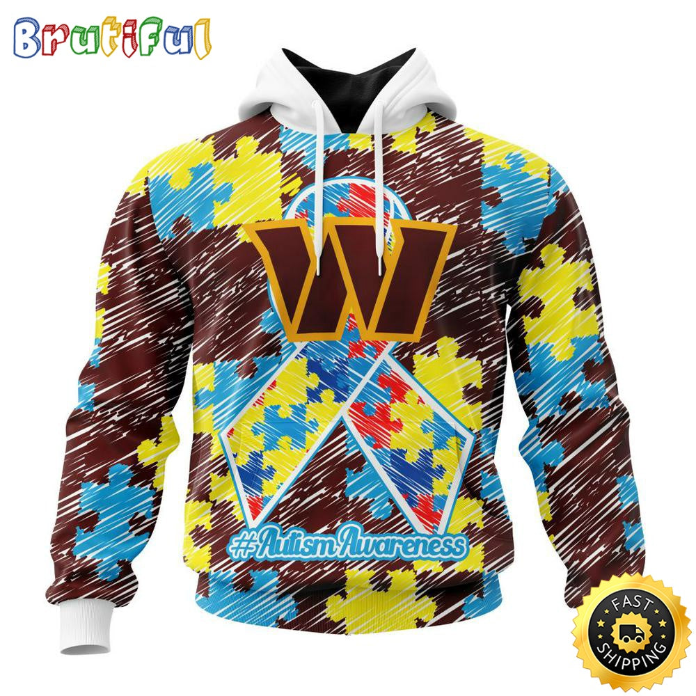 NFL Autism Hoodie Washington Commanders Special Autism Awareness Design All Over Print 3D Hoodie