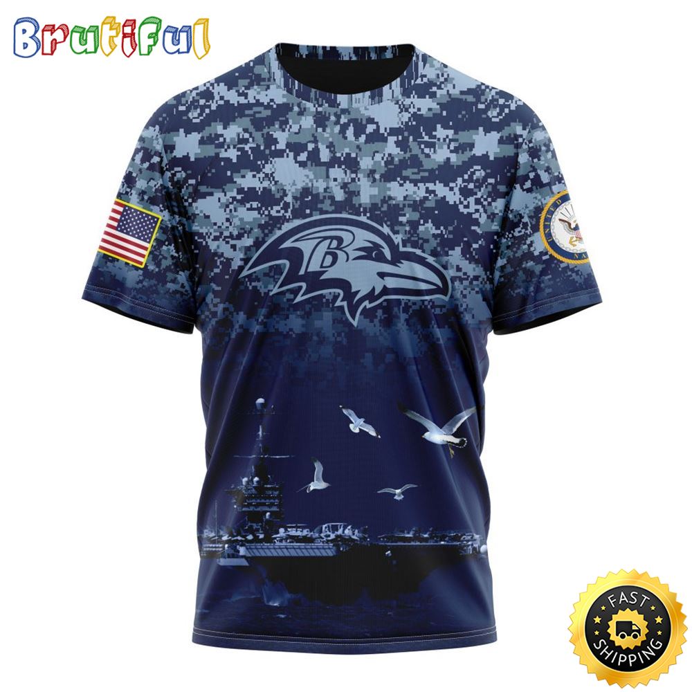 NFL Baltimore Ravens 3D T Shirt Honor US Navy Veterans Stylish Gear For Fans