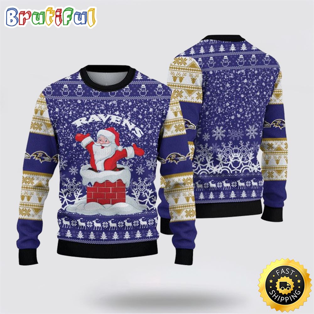 NFL Baltimore Ravens Ugly Sweater Printed Christmas Funny Santa Claus Show Team Spirit