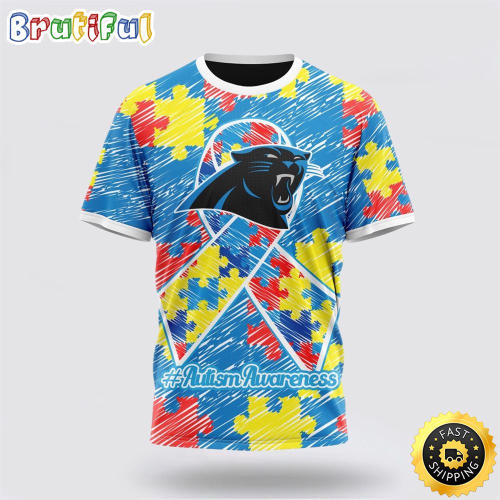 NFL Carolina Panthers All Over Print 3D T Shirt Puzzle Autism Awareness Unisex Tshirt