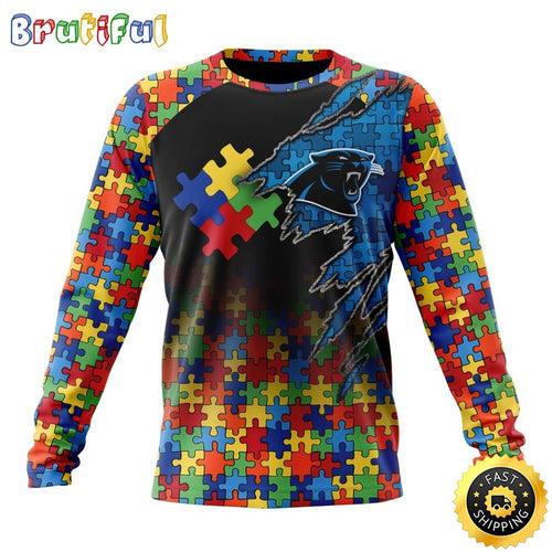 NFL Carolina Panthers Crewneck Sweatshirt Autism Awareness Design Gifts For Survivors