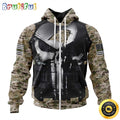 NFL Carolina Panthers Zip Hoodie 3D All Over Print Punisher Skull Camo Veteran Kits Custom Name And Number Hoodie