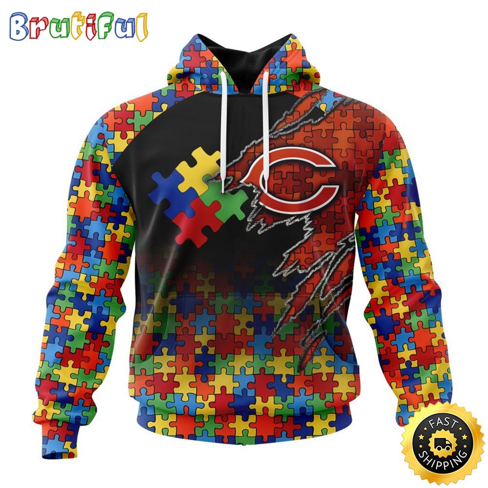 NFL Chicago Bears All Over Print 3D Hoodie Autism Awareness Design Gifts For Survivors