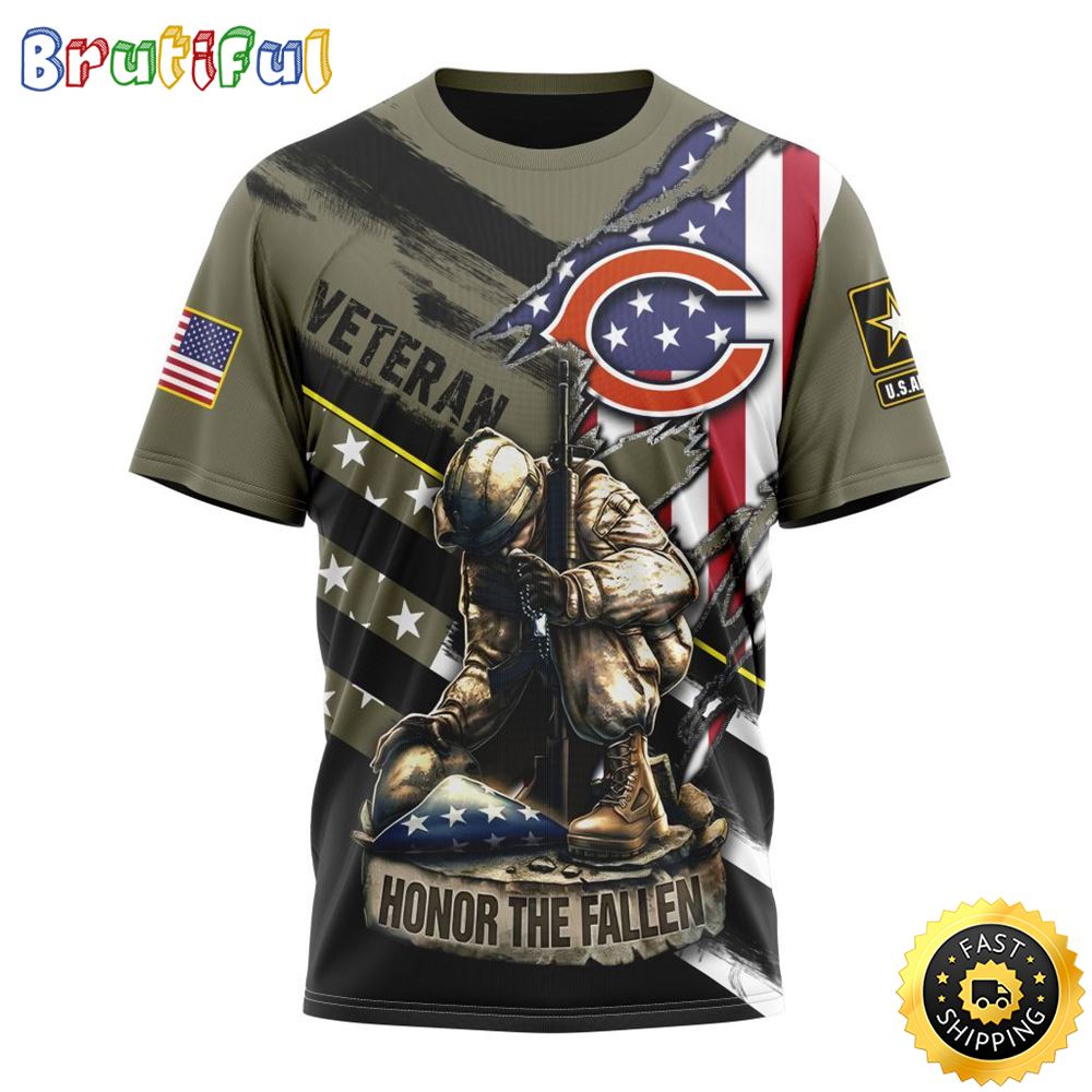 NFL Chicago Bears All Over Print 3D T Shirt Honor Veterans Kneeling Soldier Unisex Tshirt