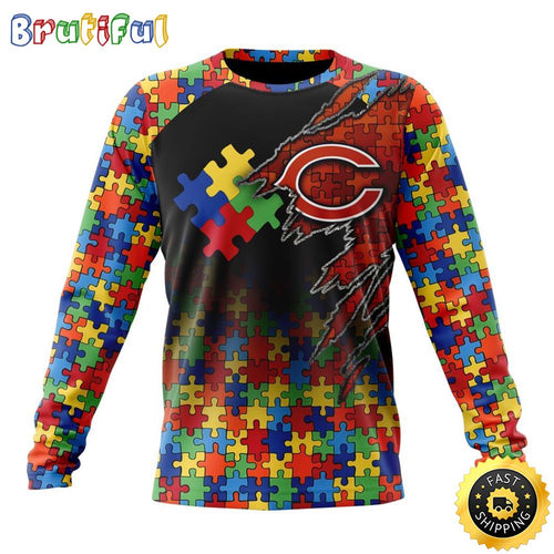 NFL Chicago Bears Crewneck Sweatshirt Autism Awareness Design Gifts For Survivors
