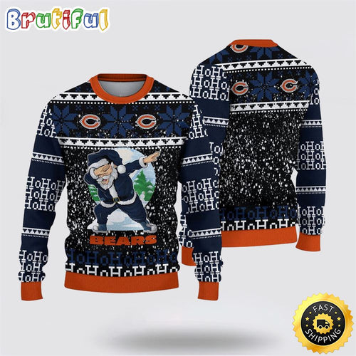 NFL Chicago Bears Ugly Sweater Printed Christmas Santa Claus Ho Ho Ho Show Team Spirit