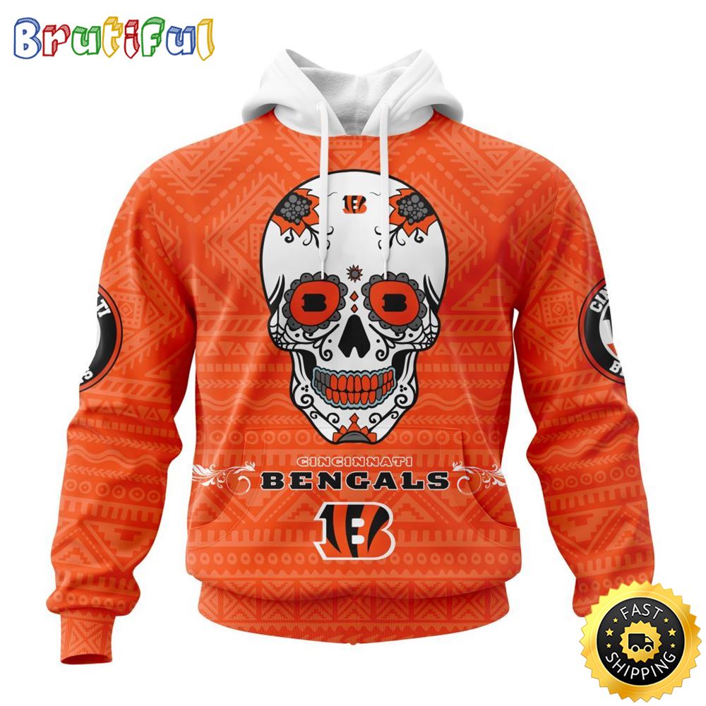 NFL Cincinnati Bengals All Over Print 3D Hoodie Specialized Kits For Dia De Muertos Show Your Team Spirit
