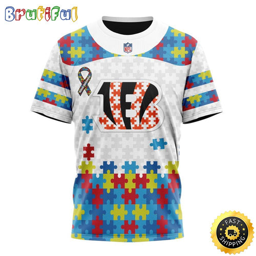 NFL Cincinnati Bengals All Over Print 3D T Shirt Autism Awareness Design Show Your Team Pride