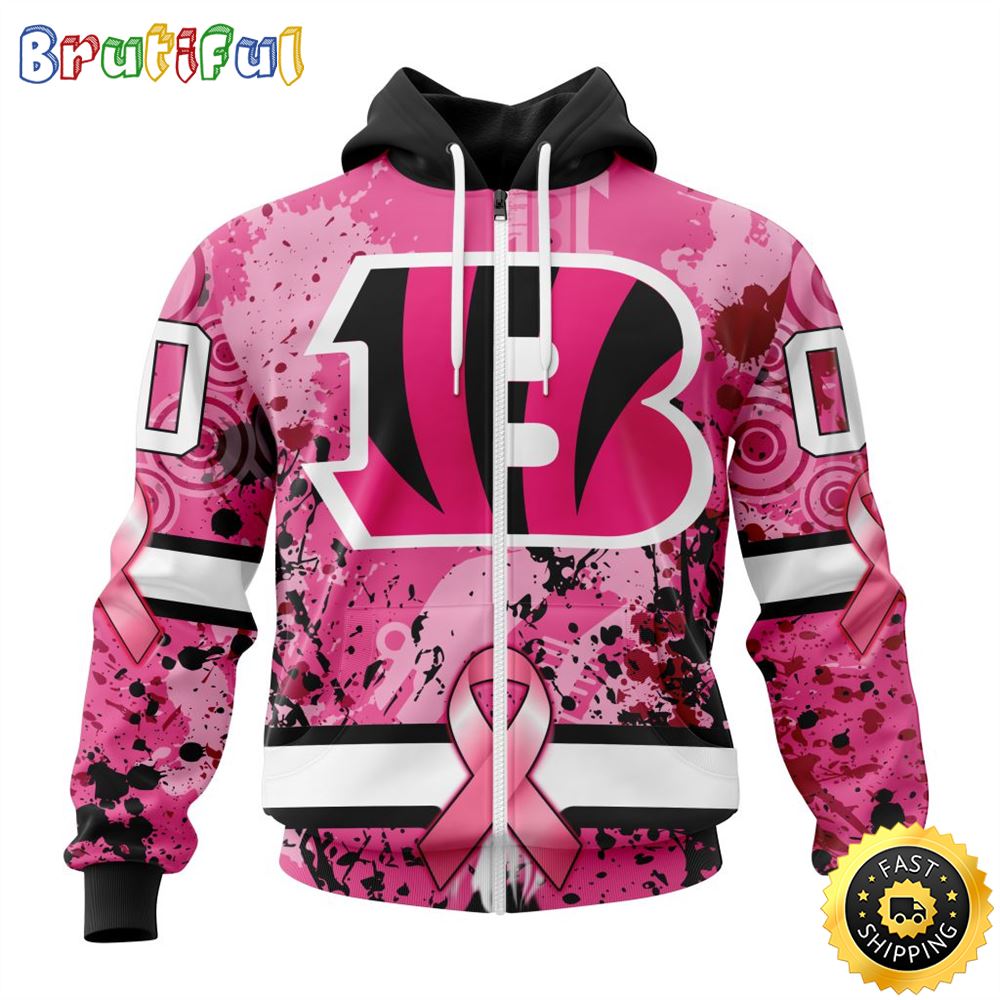 NFL Cincinnati Bengals All Over Print Zip Hoodie 3D I Pink I Can In October We Wear Pink Breast Cancer Unisex Hoodie