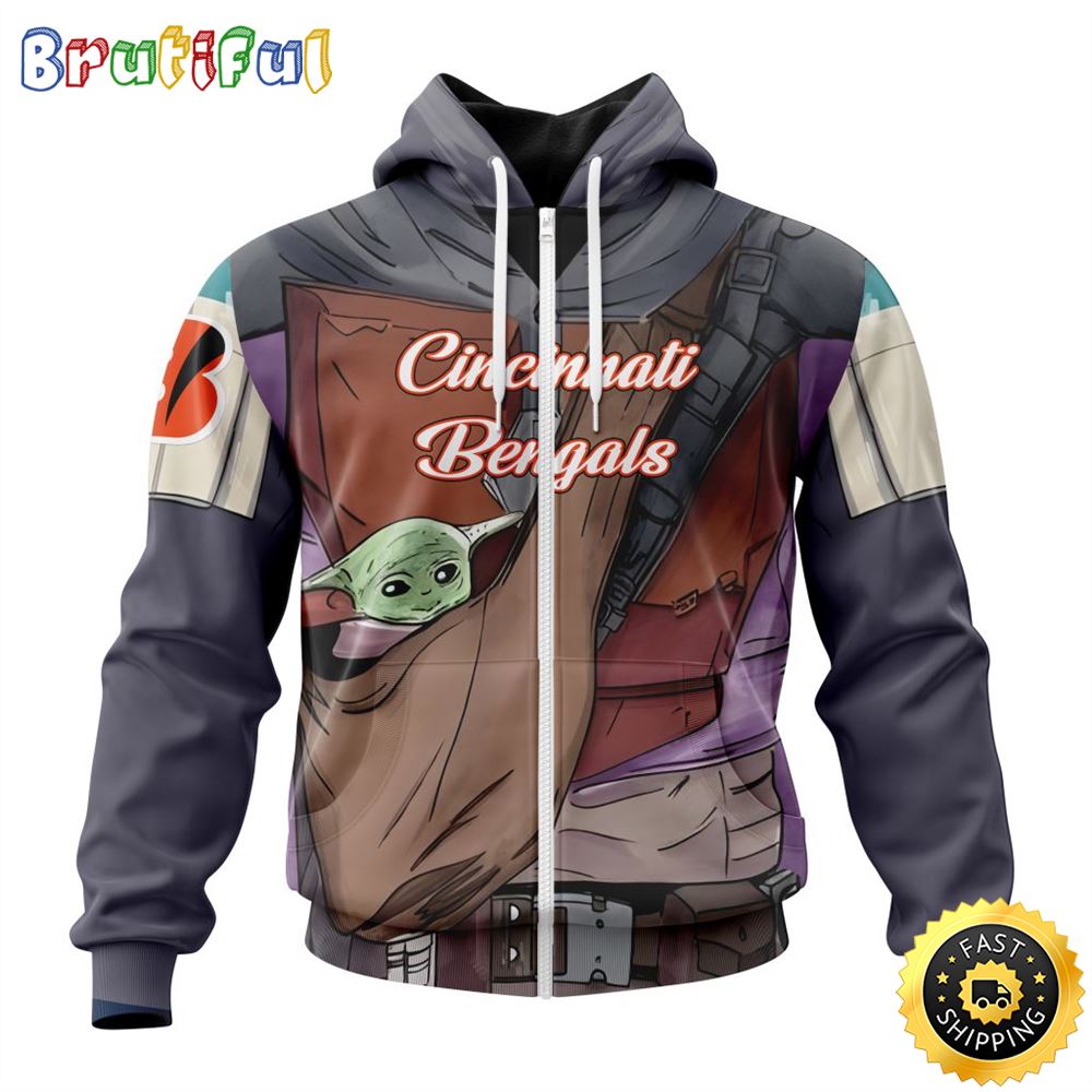 NFL Cincinnati Bengals All Over Print Zip Hoodie 3D Specialized Mandalorian And Baby Yoda Unisex Hoodies
