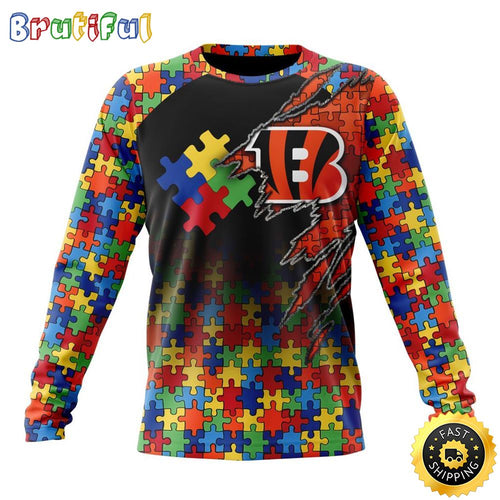 NFL Cincinnati Bengals Crewneck Sweatshirt Autism Awareness Design Gifts For Survivors
