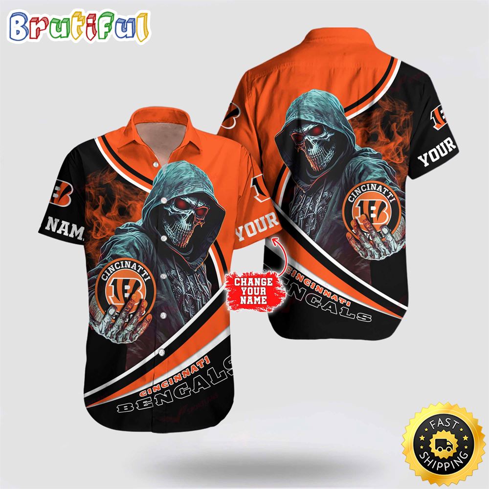 NFL Cincinnati Bengals Hawaiian Shirt Custom Name Halloween Skull Tropical Team Spirit