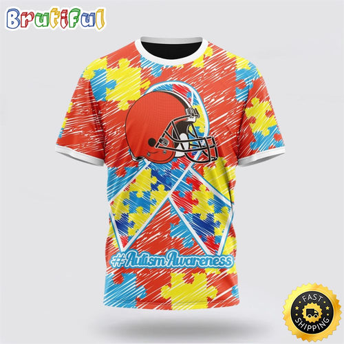 NFL Cleveland Browns All Over Print 3D T Shirt Puzzle Autism Awareness Unisex Tshirt