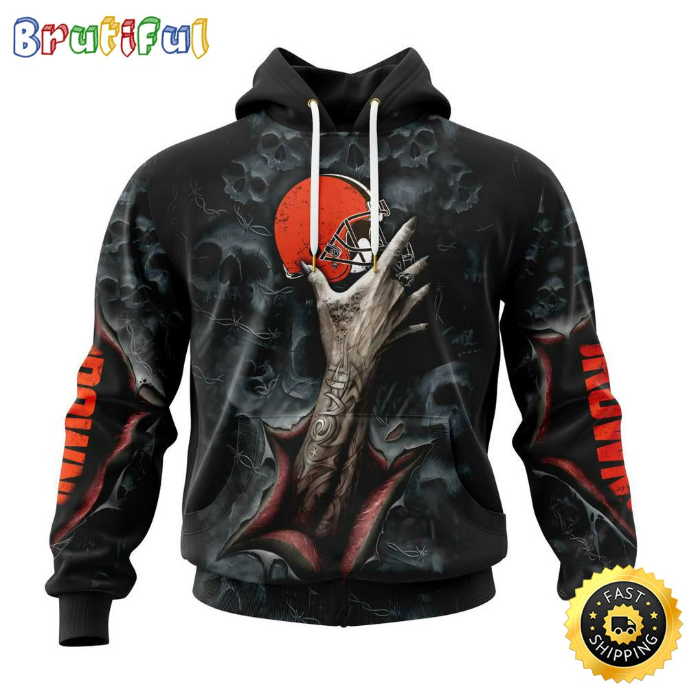 NFL Cleveland Browns Hoodie Special Horror Skull Art Design Halloween 3D Hoodie Unisex Hoodie
