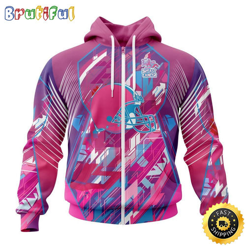 NFL Cleveland Browns I Pink All Over Print Zip Hoodie 3D I Can Fearless Again Breast Cancer For Breast Cancer Survivors