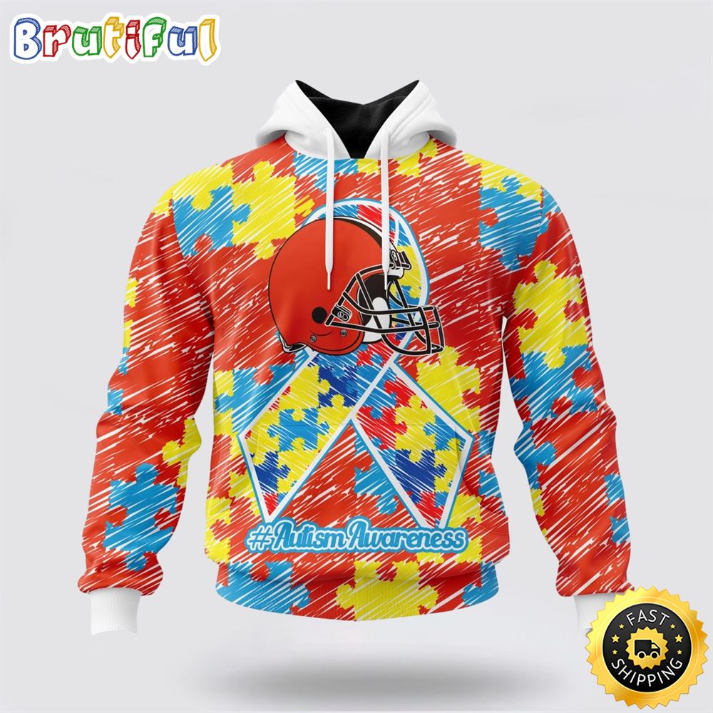 NFL Cleveland Browns Puzzle Autism Awareness All Over Print 3D Hoodie Unisex Hoodie