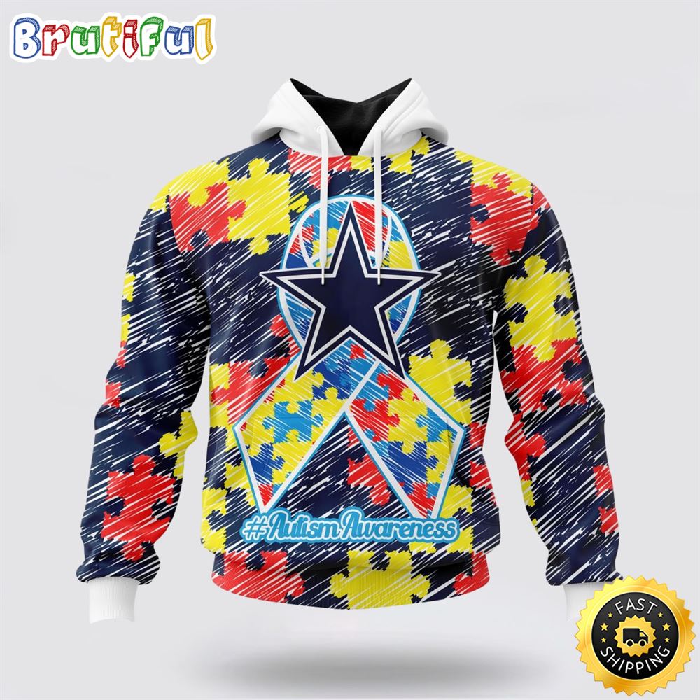 NFL Dallas Cowboys Puzzle Autism Awareness All Over Print 3D Hoodie Unisex Hoodie