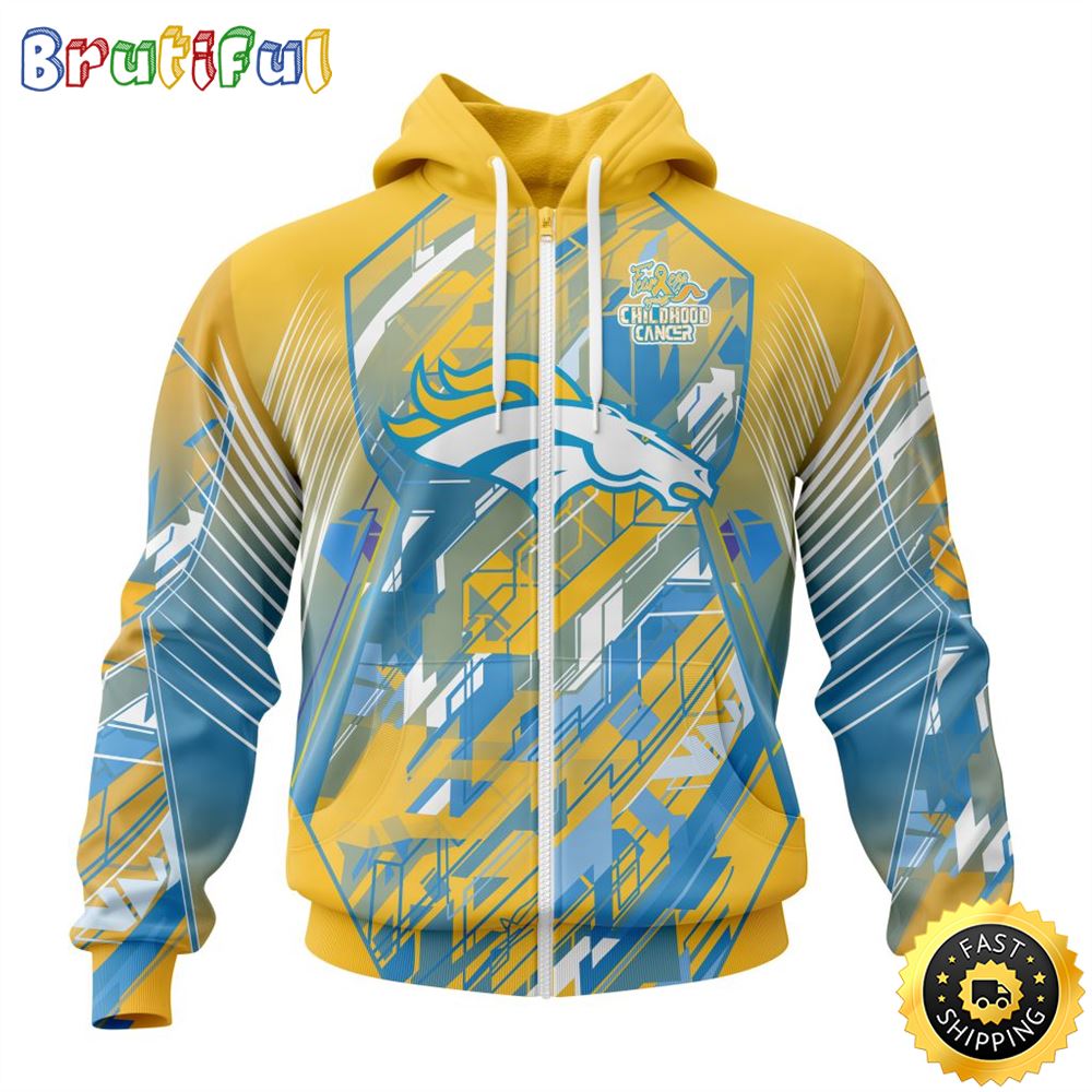 NFL Denver Broncos All Over Print Zip 3D Hoodie Fearless Against Childhood Cancers Unisex Hoodie
