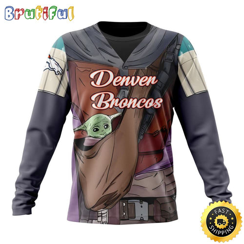 NFL Denver Broncos Crewneck Sweatshirt Specialized Mandalorian And Baby Yoda Gifts For Football Fans