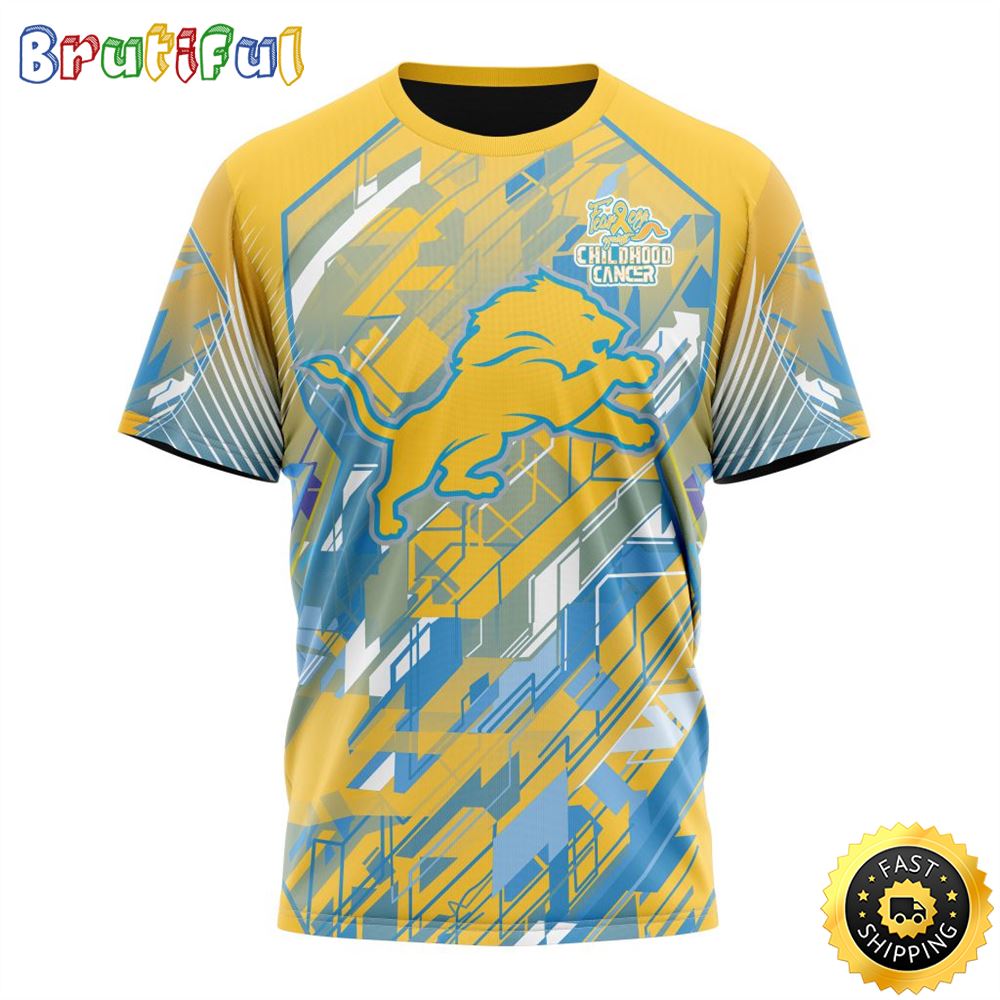 NFL Detroit Lions All Over Print 3D T Shirts Fearless Against Childhood Cancers Gift For Football Fans