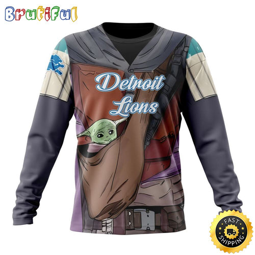 NFL Detroit Lions Crewneck Sweatshirt Specialized Mandalorian And Baby Yoda Gifts For Football Fans