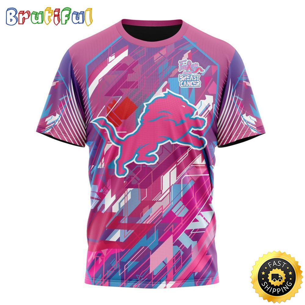 NFL Detroit Lions I Pink All Over Print 3D T Shirt I Can Fearless Again Breast Cancer For Breast Cancer Survivors