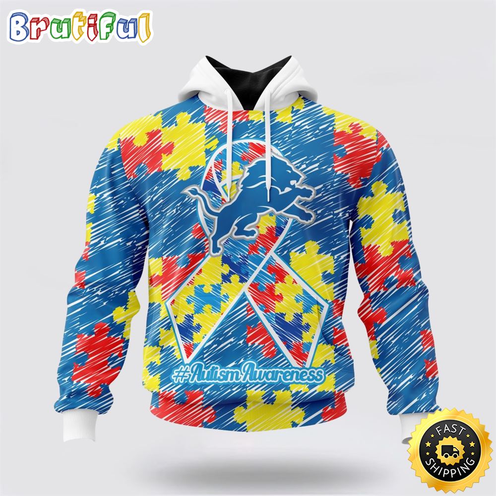 NFL Detroit Lions Puzzle Autism Awareness All Over Print 3D Hoodie Unisex Hoodie